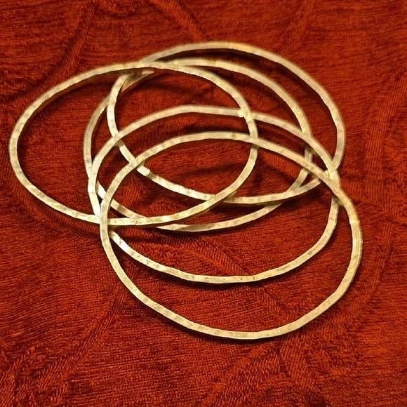 Set Of Five Hammered Silver Bangles - Picture 1 of 5